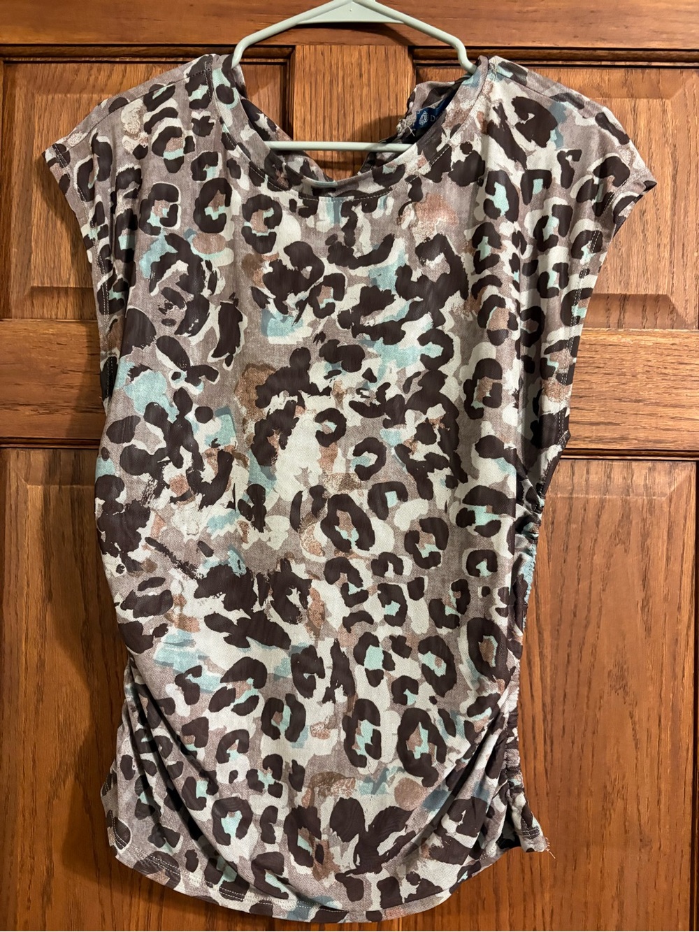 Democracy Brown & Mint Leopard Cap Sleeve Top